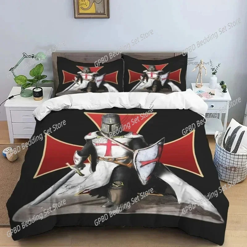 Medieval Knights Templar Patterns 3D Bedding Set Duvet Cover Pillowcases Single Twin Full Queen King Home Decor Quilt Boys Gift