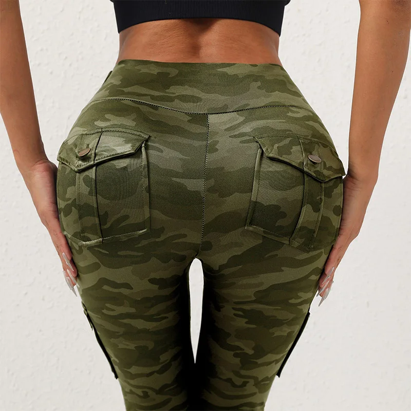 Camouflage Yoga Pants with Pocket Digital Print Seamless Work Sports Legging Elastic Slim Fitness Tight Workwear