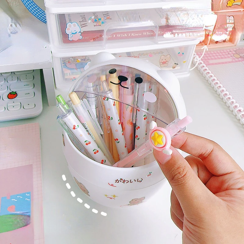 Ins Style Creative لطيف سطح المكتب المنزلي مع غطاء سلة المهملات صغيرة صغيرة Kawaii غرفة نوم مكتب صندوق تخزين حامل قلم إعطاء ملصق #5