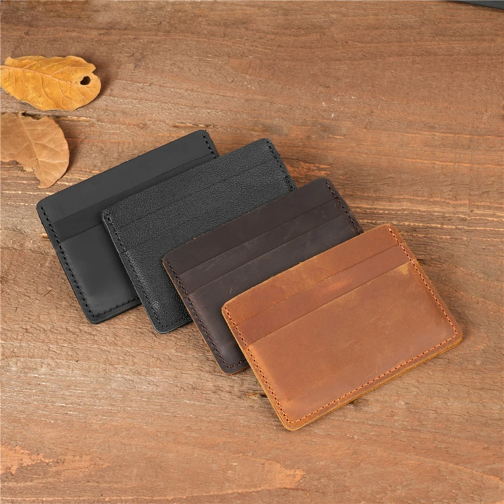 Porte-cartes en cuir de vachette fait main pour hommes, couche de tête, sac à cartes, portefeuille en cuir véritable, 5 emplacements pour cartes, portefeuille court et fin, sac pour cartes de crédit