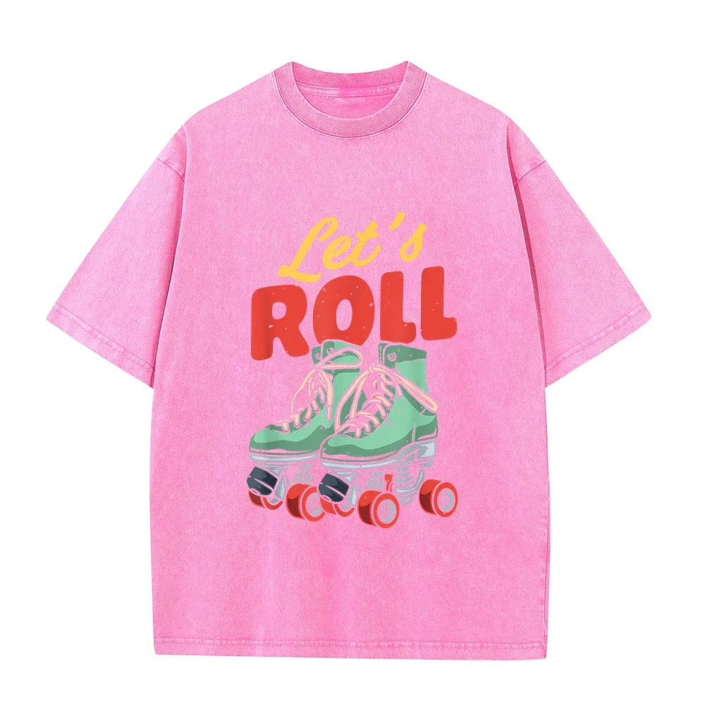 Let's Roll Roller Skating Skate Retro Vintage 70s 80s T-Shirt T Shirt Homme Men's Shirts Men Clothing Full Figured Unisex Funny