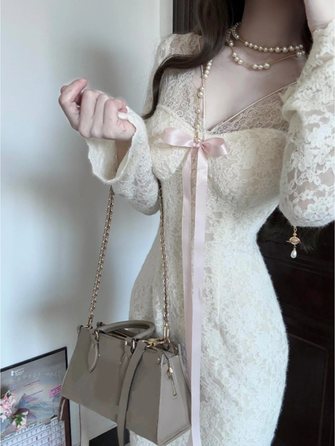 

Pure Desire Сексуальное кружевное облегающее длинное платье V-Ne Winter Dr Женская модная юбка Ele из смеси хлопка средней весны и осени