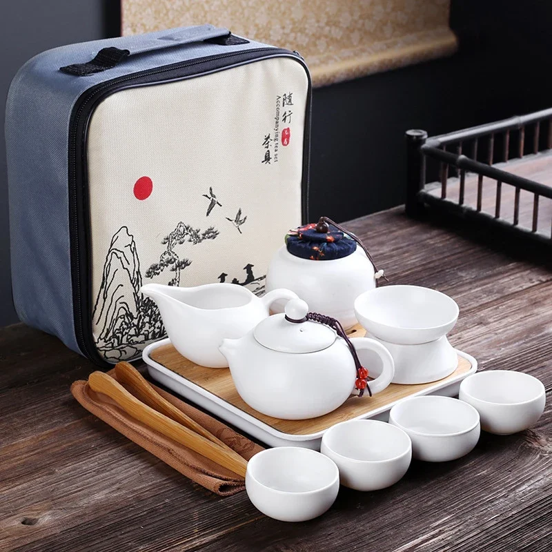 Imagem -02 - Portátil Cerâmica Teaware Conjunto com Bolsa Teaconjunto Chinês Bule Travel Gaiwan Copos de Cerimônia do Chá