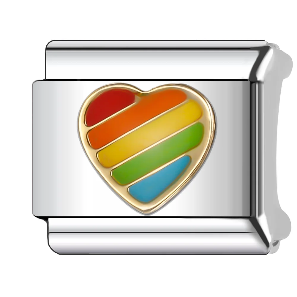 Trusta 2024 Cute Rainbow Heart Star Love Charm Italian Links 9mm Bracelet Stainless Steel For Women DIY Jewelry Wholesale N013