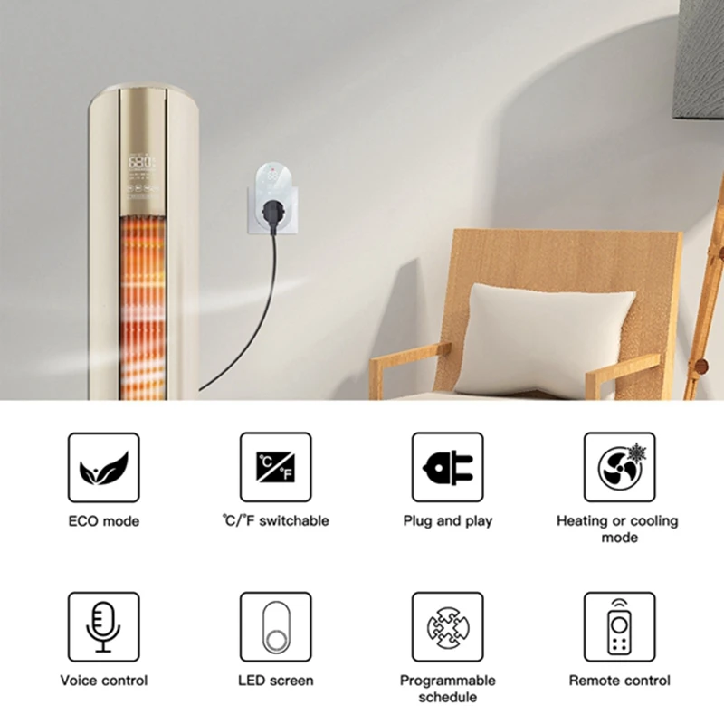 Enchufe de Control inteligente con aplicación Smartlife, controlador de temperatura LED, enchufe europeo negro