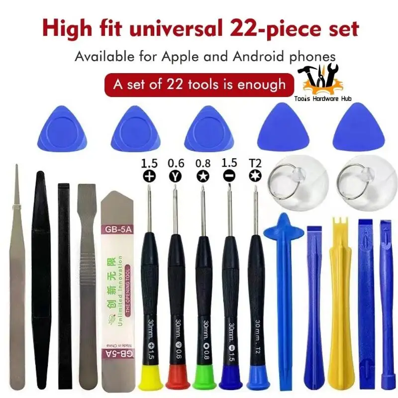 22 Piece Universal Phone Repair Tool Set Precision Screwdrivers Pry Tools Fixing Mobile Screens No Slip Safe Open