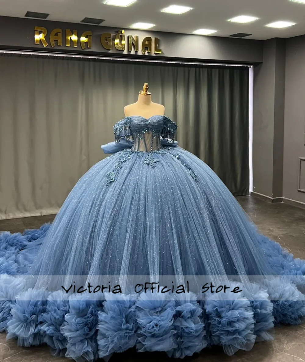 Royal Blue 15 Quinceanera Dresses 2026 With Bow Off Shoulder Crystal Lace Appliques Ball Gown Birthday Luxury Dress Customized image 5
