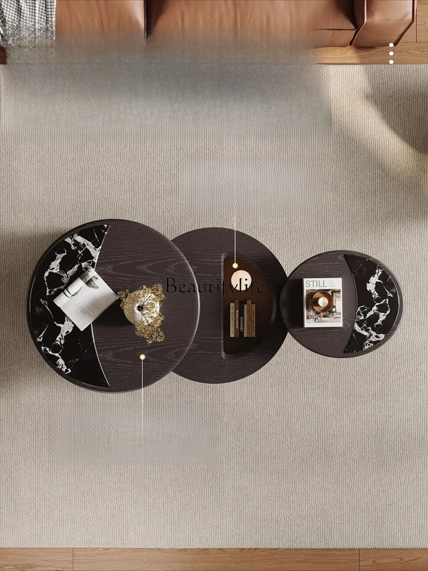 

Light luxury high-end microcrystalline stone coffee table combination household small apartment