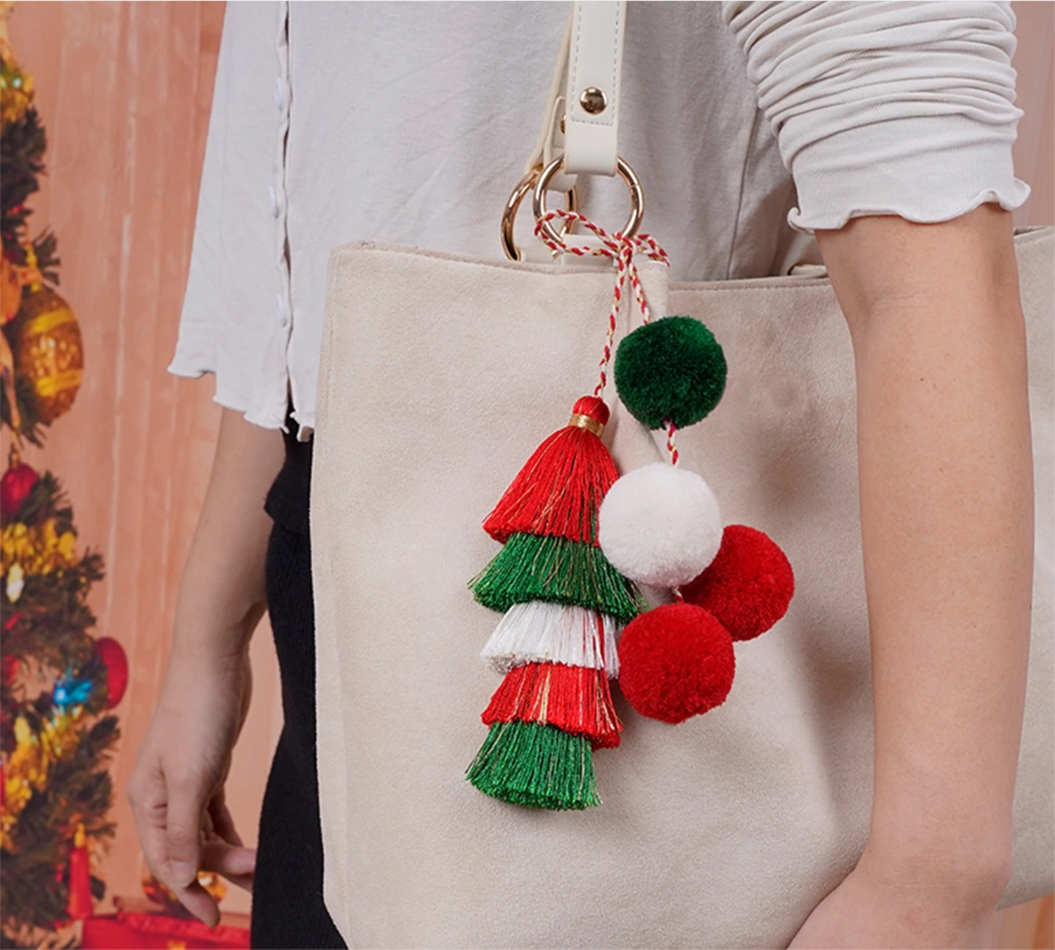 European and American bohemian cute plush backpack pendant personalized creative hand-woven fringed bag pendant - view 4