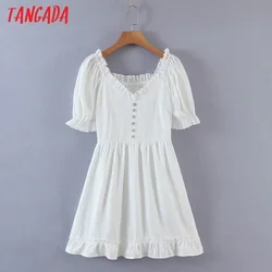 Tangada 2023 Women Vintage White Dress for Summer V Neck Short Sleeve Ladies Vintage Mini Dress Vestidos 8M11