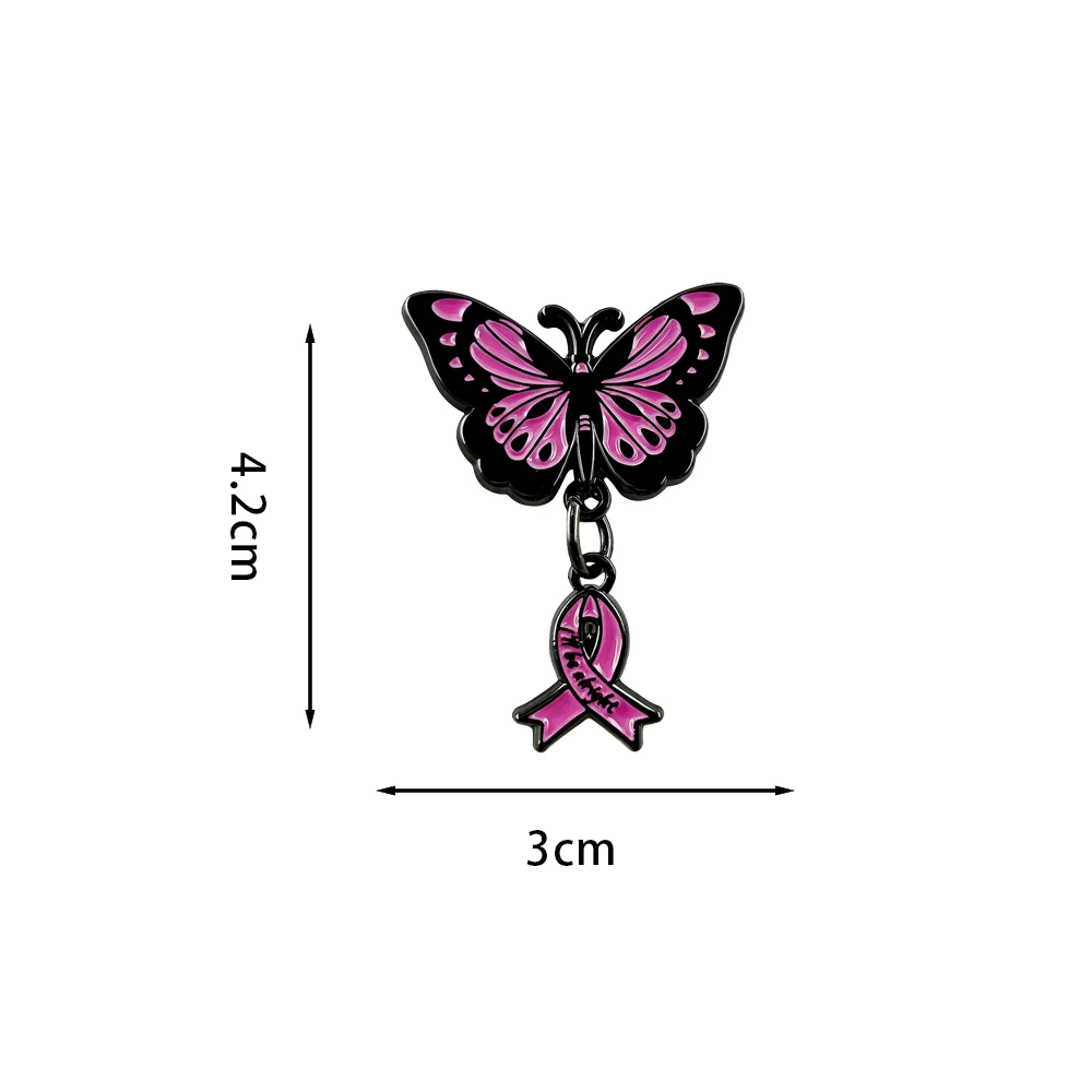 Ich werde es schaffen – Schmetterling, rosa Band, Emaille-Anstecker, Abzeichen zur Sensibilisierung für Brustkrebs, vermittelt Hoffnung, optimistische Brosche, Schmuck-Accessoire. – Detail 2