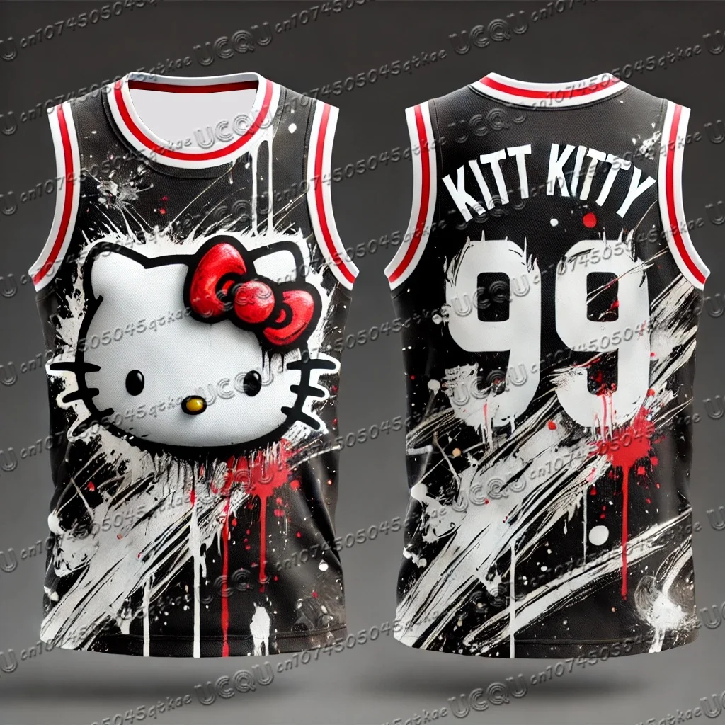 2025 جديد عصري Kawaii مرحبا كيتي سترة المرأة الجولة الرقبة قميص غير رسمي الشارع في الهواء الطلق تشغيل كرة السلة التدريب العلوي