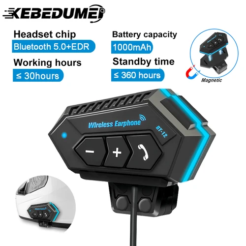 Imagen 1 del producto BT12 auriculares para casco de motocicleta Bluetooth inalámbrico Kit de llamada con manos libres estéreo antiinterferencias altavoz impermeable auriculares para motocicleta