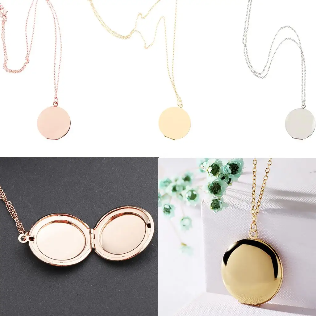 

Round Shape Pendant Necklace with Photo Frame Copper Jewelry for Custom Memory Gift for Women Men Kids