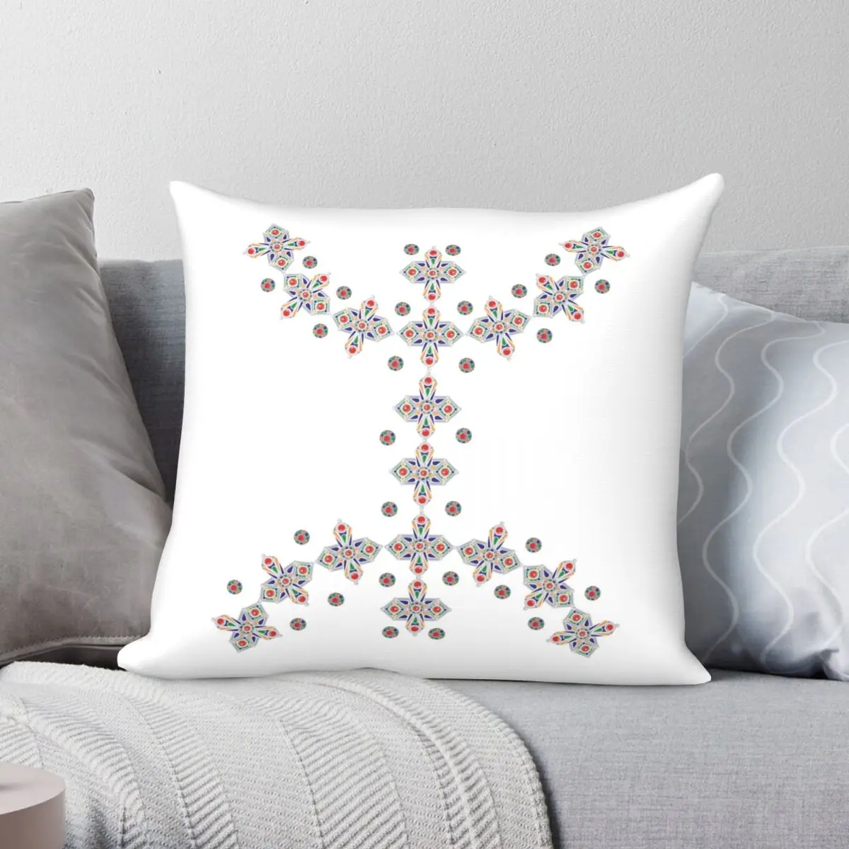 Z Imazighen Kabyle Jewelry Pillowcase Polyester Linen Velvet Pattern Zip Decor Home Cushion Cover 45x45