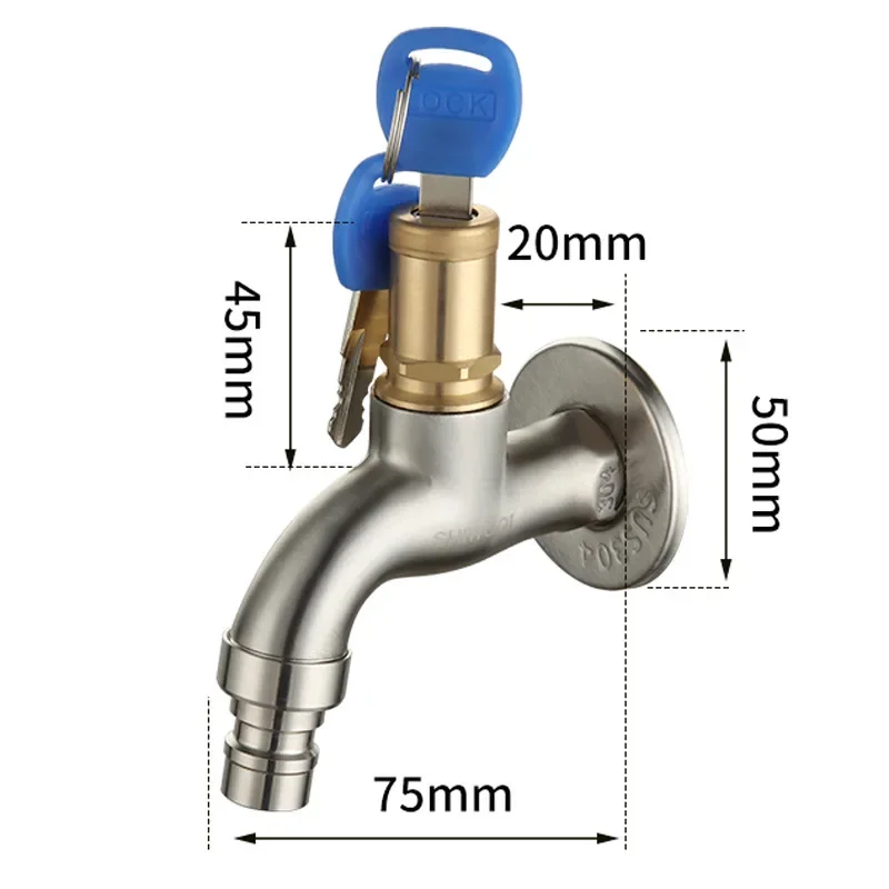 ممسحة قفل تبريد سريعة الفتح G1/2 304 صنبور غسالة من الفولاذ المقاوم للصدأ مع مفتاح هندسة خارجية مضادة للسرقة،