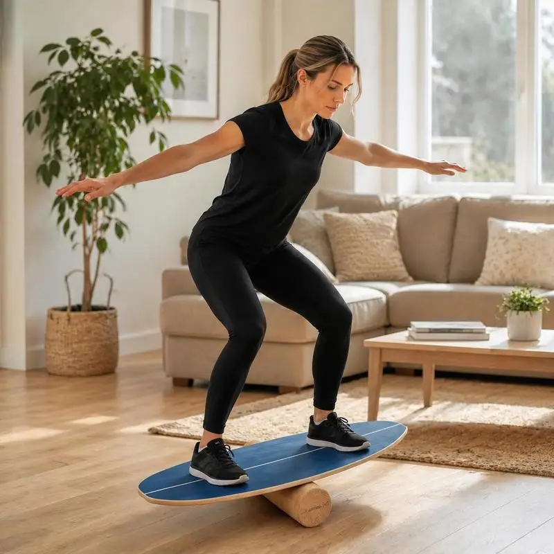Planche d'équilibre en bois de bouleau 11 plis 60 x 30 cm, rouleau en liège pour massage et yoga, support de rangement