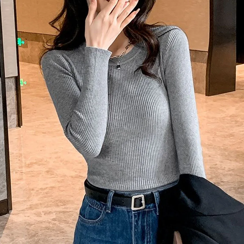 

Knitted Sweater Women Pullovers Slim Long Sleeve Knitwears Knit Sweater Pullover Women Tops New O-Neck Sueters De Mujer Q3412