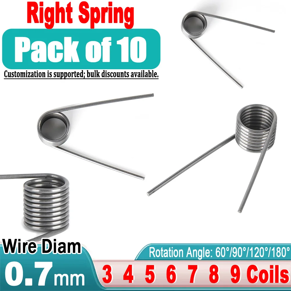 10 Pieces Wire Diameter 0.7mm Rotate Right Spring Steel V-Shaped Helical Torsion Spring Angle 60 90 120 180 Degrees