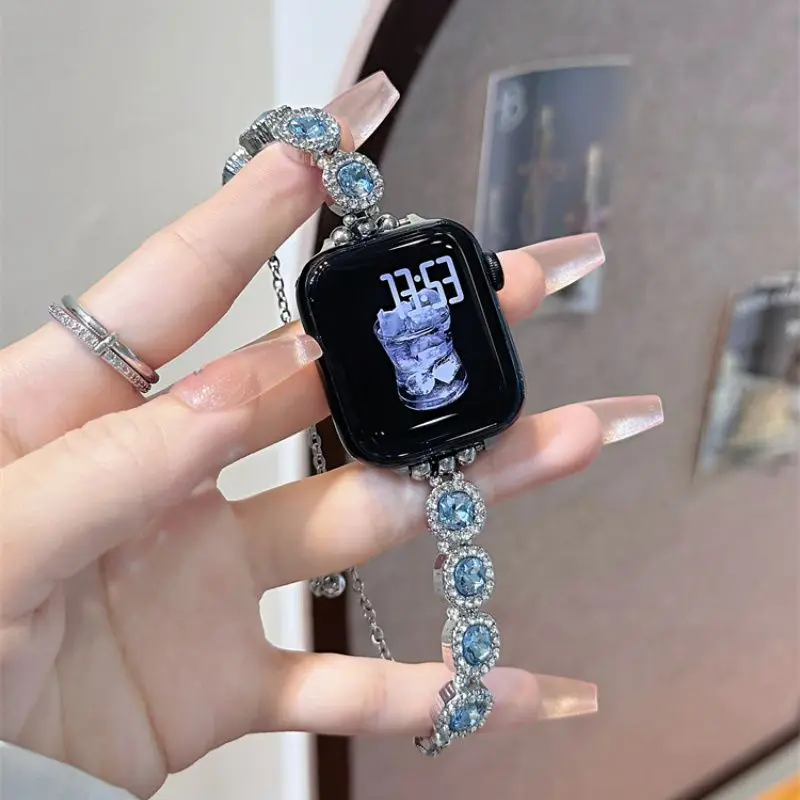 حزام نجمة الشمس من جوهرة المحيط الأزرق متوافق مع حزام iWatch 38 مم 40 مم 41 مم 42 مم 44 مم 45 مم 49 مم حزام مصنوع يدويًا عصريًا