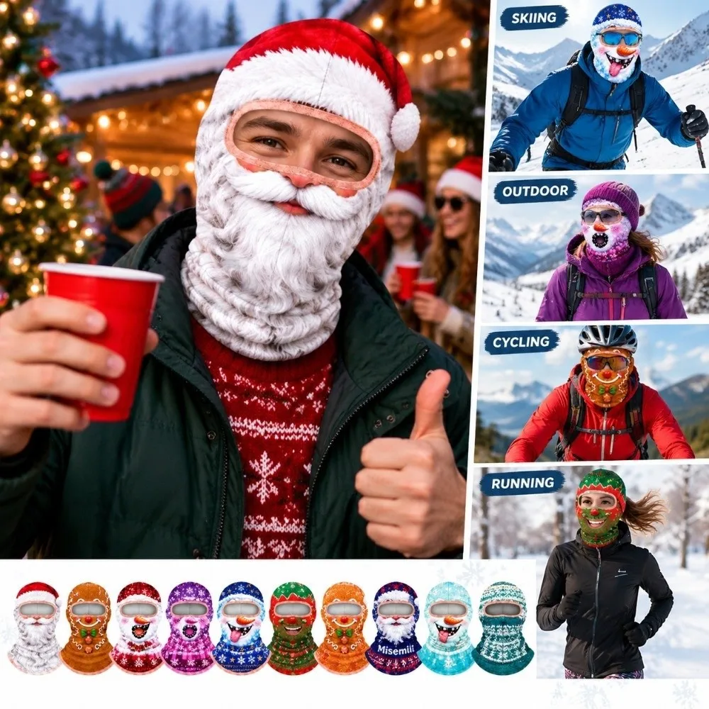 Prank 3D Printed Funny Face Balaclava Thermal Santa Claus Full Face Hood Windproof Warm Neck Gaiter Christmas Party