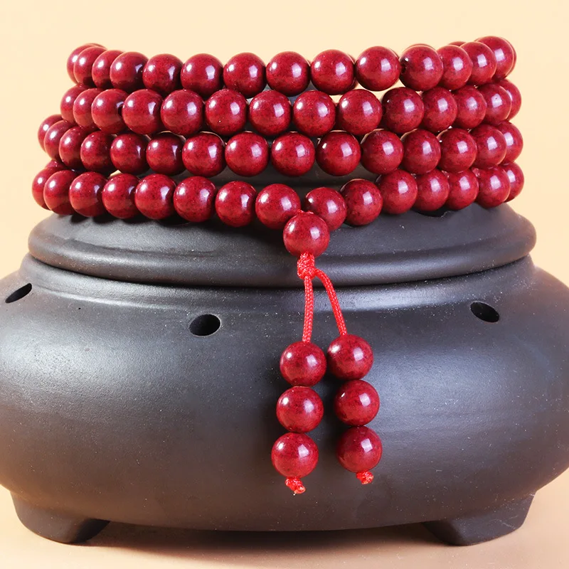 

Natural raw ore high content cinnabar 108 beads bracelet rough stone beads rosary beads multi-circle gift model