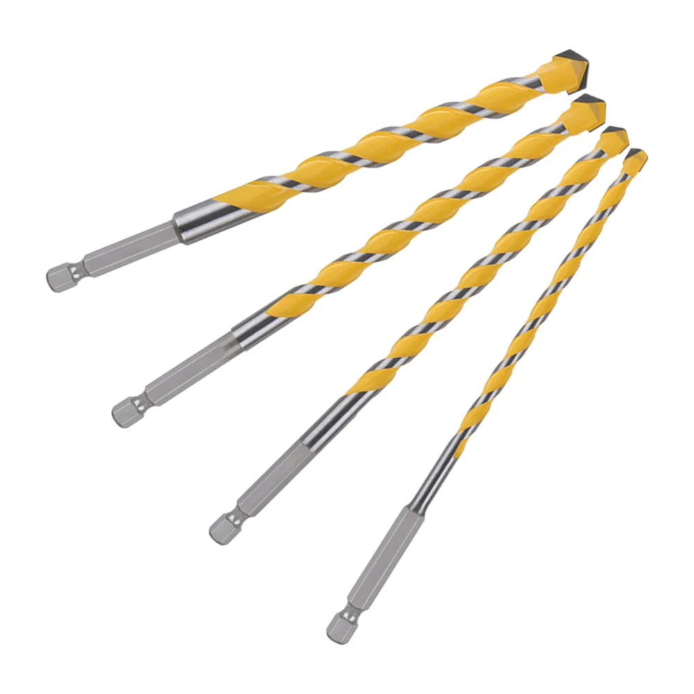 Masonry Concrete Drill Bit Set 4 Pcs, 1/4in Hex Shank, Industrial Carbide Drill Bit For Class/Brick/Plastic/Cement/Tile Drilling