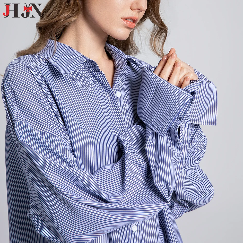 

JHJN Blue Striped Shorts Suit For Women Single-Breasted Shirt Elegant Girl Sets Long Sleeves Drawstring Shorts Fashion 2pcs Sets