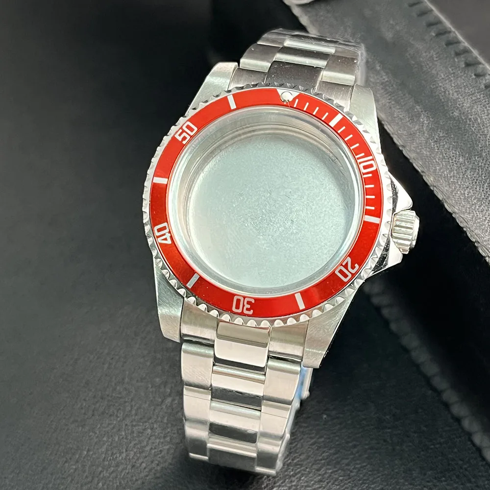 39MMSUB GMT Red Border Flat Sapphire Stainless Steel Case  Suitable For NH34A, NH36A, NH35A Watch Accessories