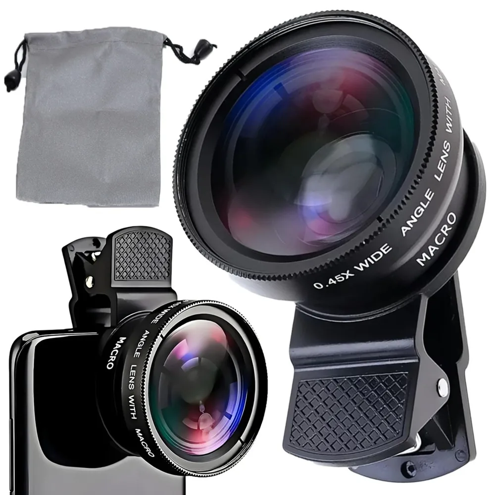 

Универсальный внешний зажим для объектива мобильного телефона 2 в 1, профессиональный широкоугольный объектив 0,45X + 12,5X макро HD для телефона IPhone Android