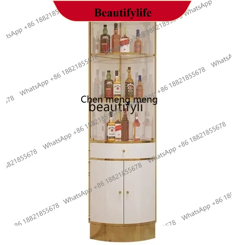 

D178 yh New Light Luxury Stainless Steel Triangle Glass Wine Cabinet with Drawer Turn Corner Living Room Fan-Shaped Wine Cabine