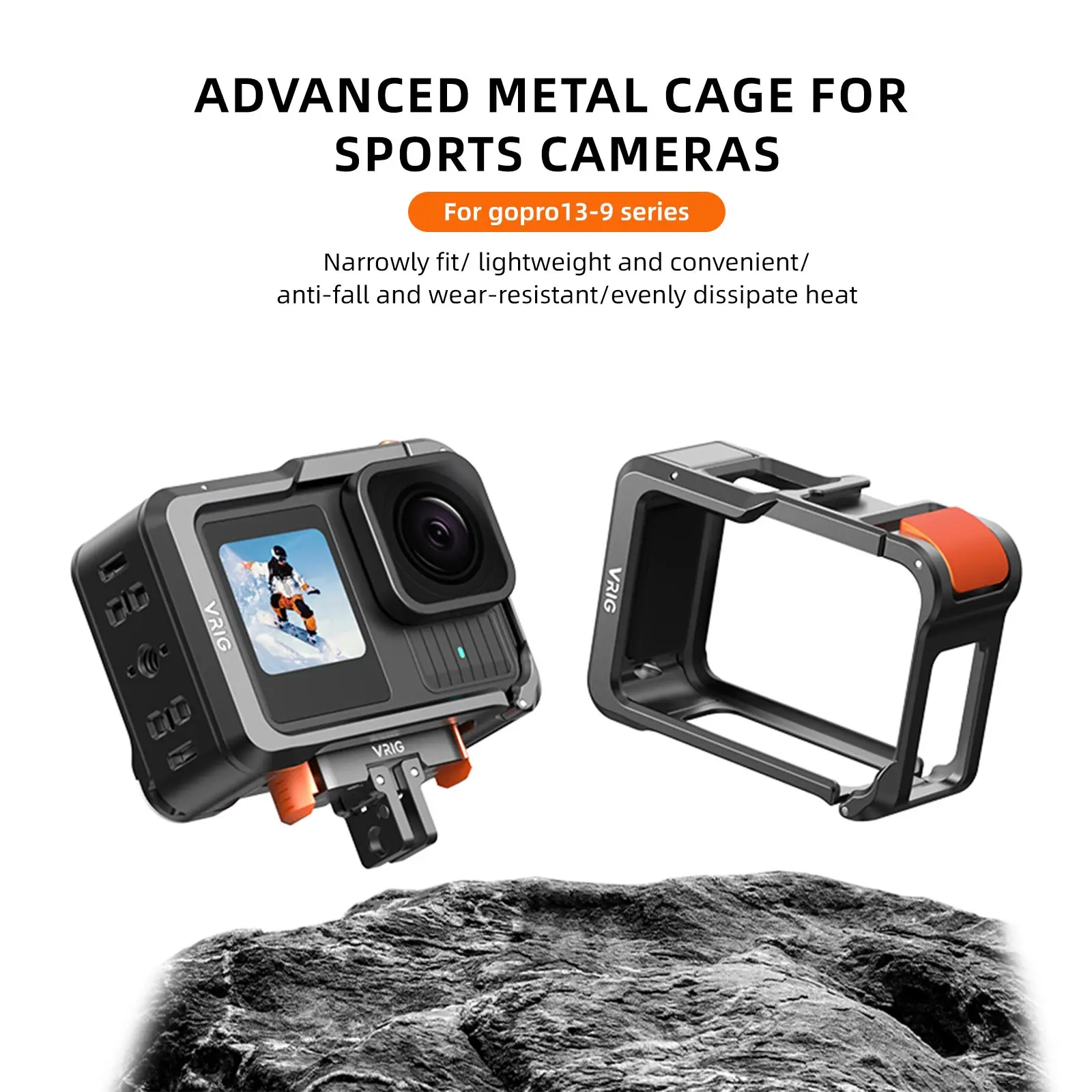 UURig VRIG Aluminum Alloy Frame Case for Gopro 13 12 11 10 9 Black Action Camera Protective Sturdy Durable Housing Cage