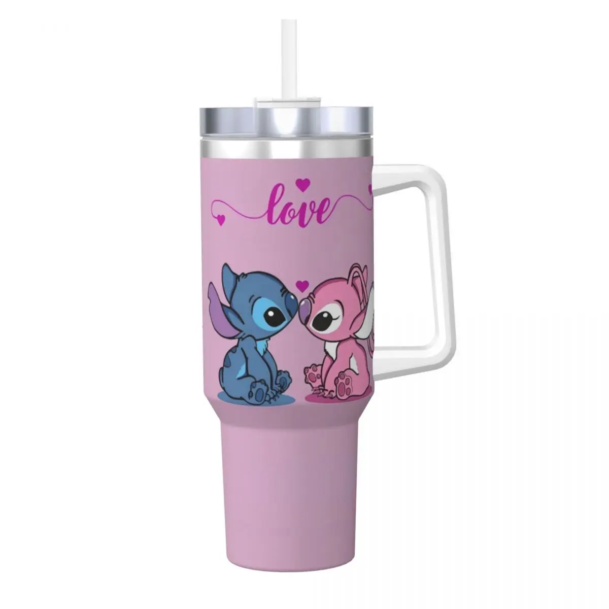 Vaso de acero inoxidable Kawaii Stitch y Angel, tazas térmicas con aislamiento de cómic de dibujos animados, tazas para bebidas frías, botella de agua para viajero