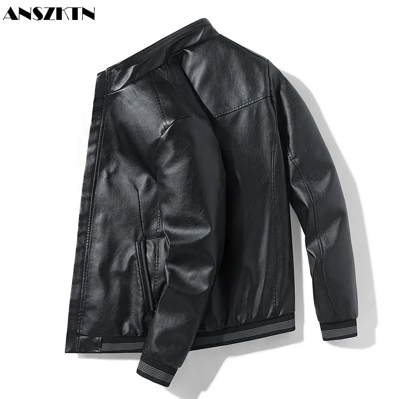 ANSZKTN Winter Fall Men motorcycle Feather Jacket Lapels Atmospheric Men's Wash leather Plus Size PU Leather Jacket