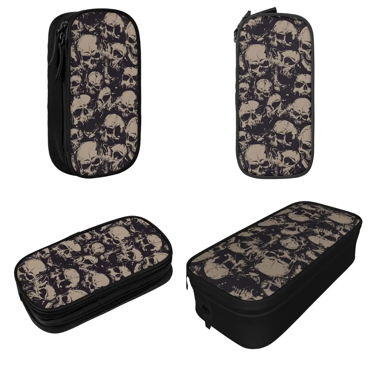 Grunge Pattern With Skulls Rock Pencil Case Classic Pen Box Bags for Student Large Storage Students School Gift Pencilcases