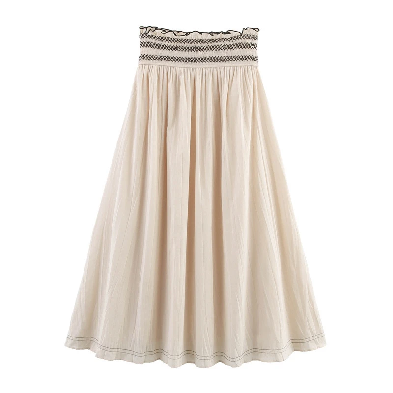 

2025 Spring New Women Midi Skirt Slim Fit Casual Daily Wear High Elastic Waist Flared Skirt Fashionable Design