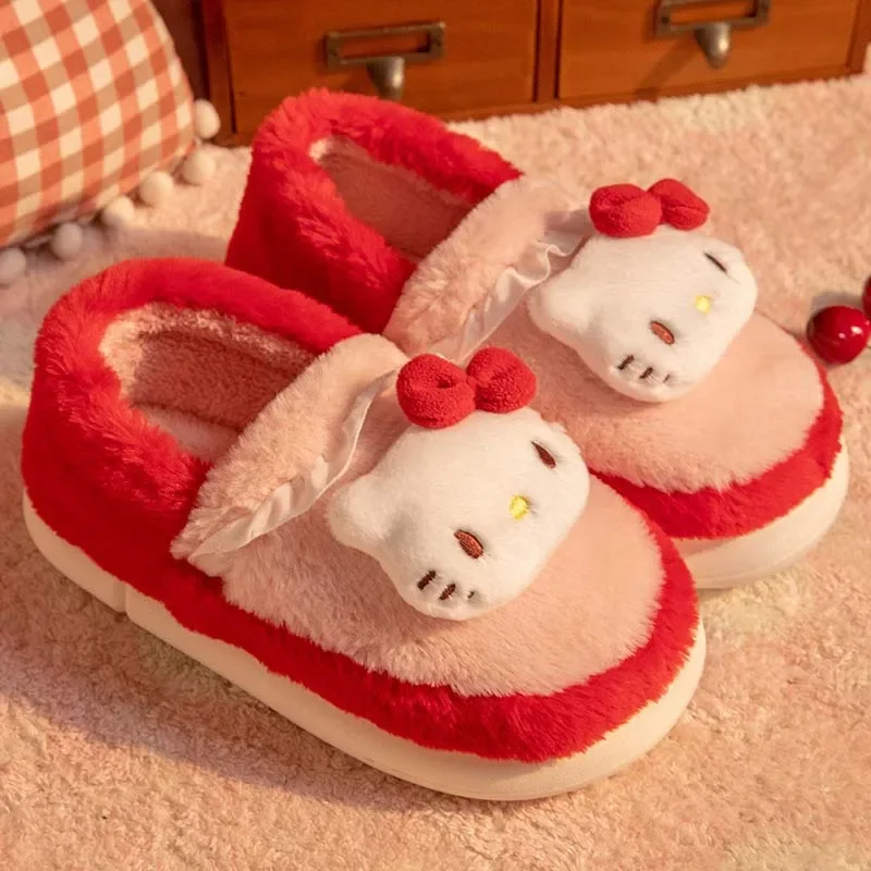 نعال داخلية Miniso Sanrio ، مرحبا كيتي ، لحمي ، Kuromi Cinnamoroll ، Kawaii ، عدم الانزلاق ، أحذية زوجين دافئة ، هدية