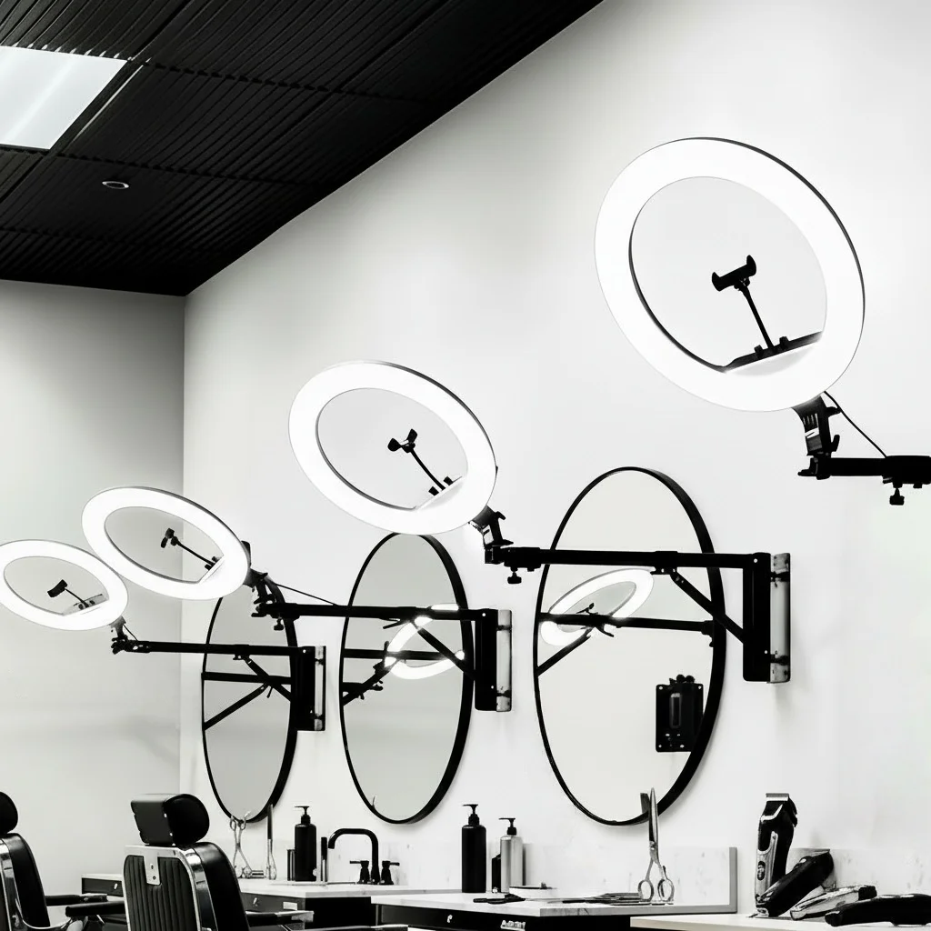 18-Inch dimmable LED ring light wall-mounted, suitable for salons, barber shops, makeup, tattoo studios, photography