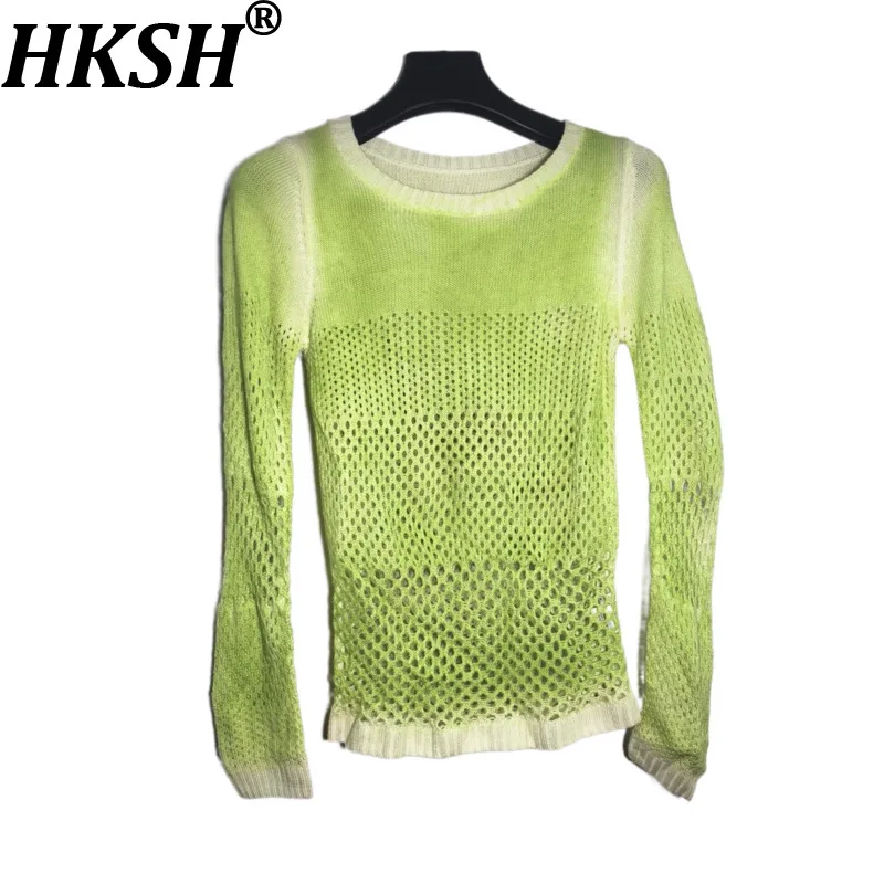 

HKSH Women Thin Knitted Sweater Hollow Out O-neck Long Sleeves Pullover Trend Streetwear Casual Chic Top New Spring 2026 HK21251