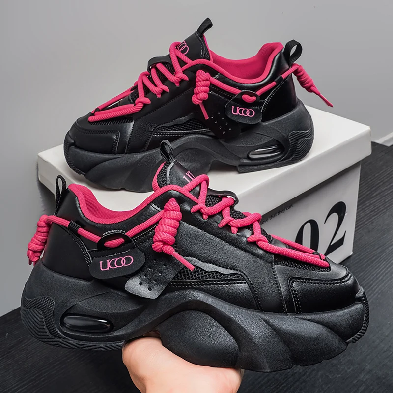 Trendy Thick-Soled Air-Cushioned Dad Shoes, Breathable Mesh That Doesn'T Make Your Feet Stuffy, Unique Color-Blocking Design, Height-Increasing and Slimming Effect, Soft and Shock-Absorbing Sole, Suitable for Daily Travel, Commuting, and Sports Wear, Available in Multiple Colors, Versatile Casual Sneakers - view 4