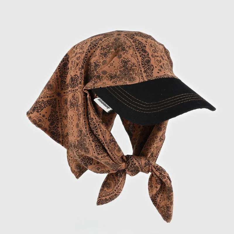 Women's summer thin sunshade and sun protection duckbill hat hip-hop strap wrapped baseball hat retro patterned headscarf hat