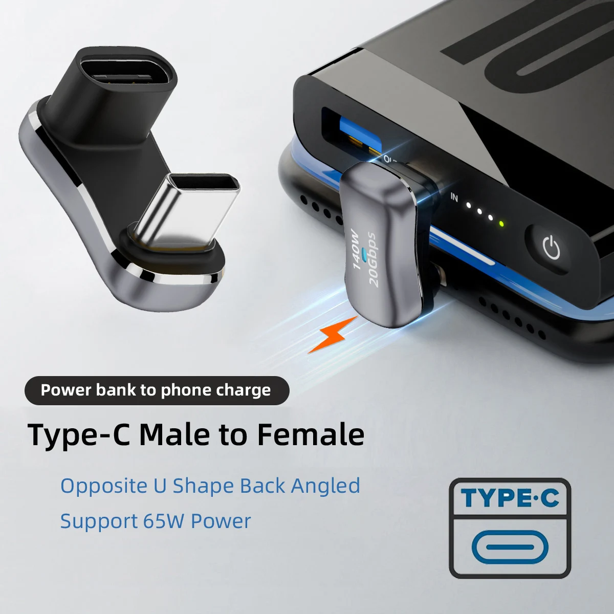 USB3.0 Type C & OTG Power Data Adapter Male to Female Compatible with Steam Deck Opposite U Shape Back Angled