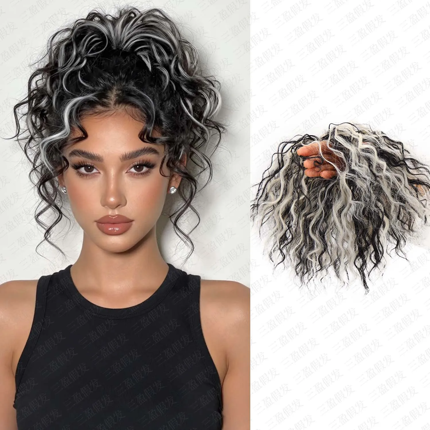 Wool Curly Messy Hair Bun Wig, Fluffy Airy Volume Hair Piece, Heat‑Resistant Synthetic Hair for Daily Wear & Halloween Styling
