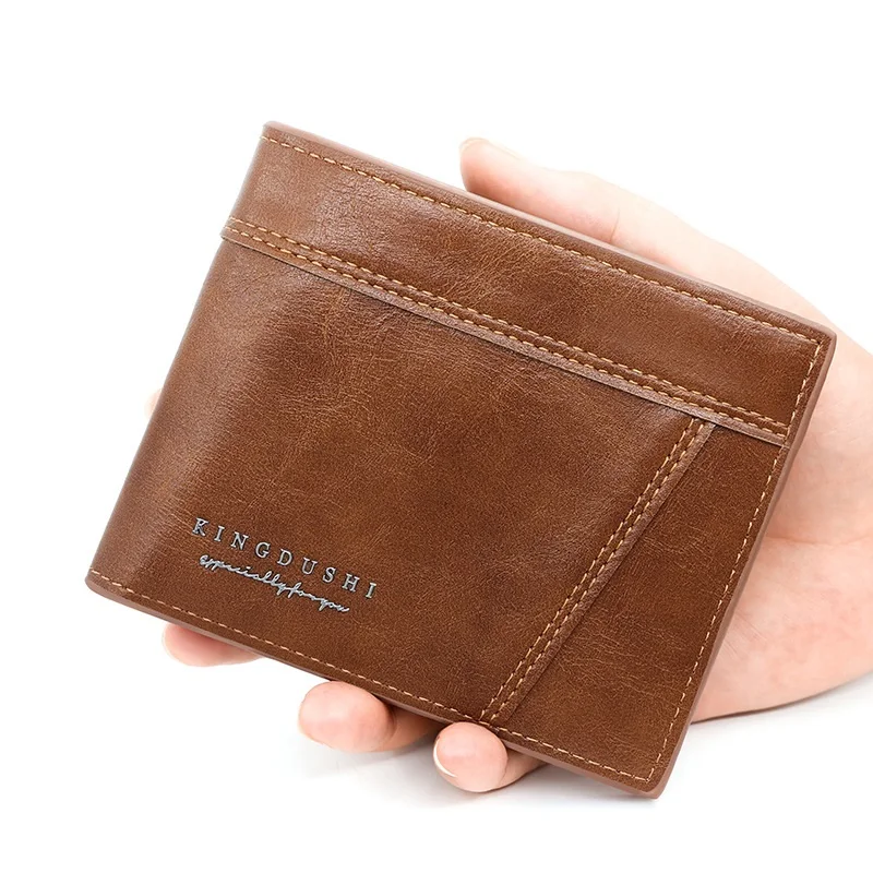 New Men's Business Wallet Classic Spliced Zipper Multi Card Short Wallet Large Capacity Card Bag Zero Wallet