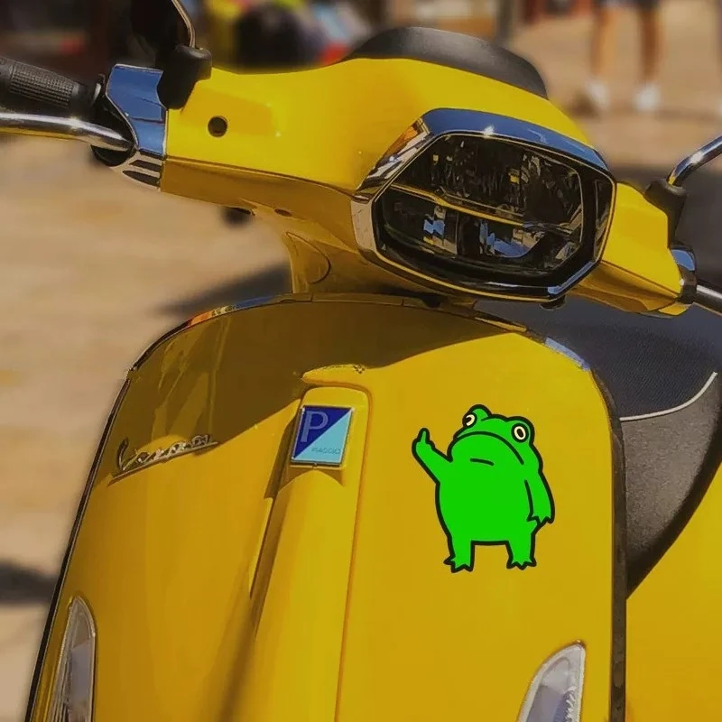 Cute Green Frog Vinyl Sticker, Funny Middle Finger Frog Decal, Waterproof for Car, Motorcycle, Window & Helmet Decor