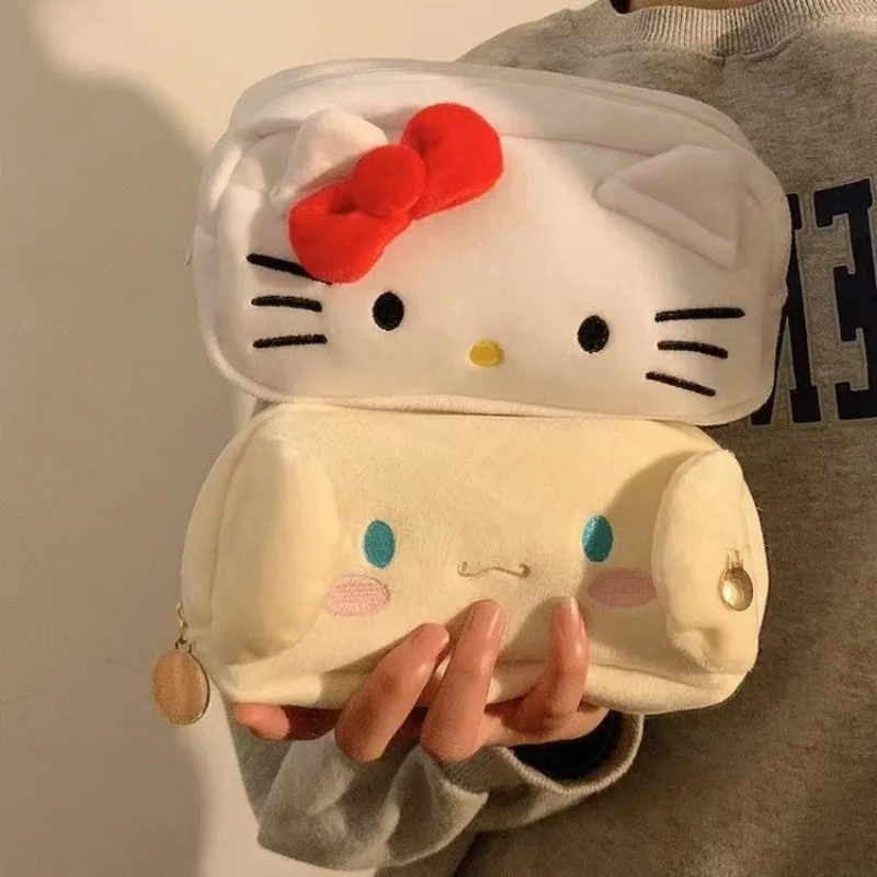 

Kawaii Hello Kitty Large Capacity Pencil Case Anime Cartoon Cinnamoroll Portable Plush Stationery Storage Bag Cosmetic Bag Gifts