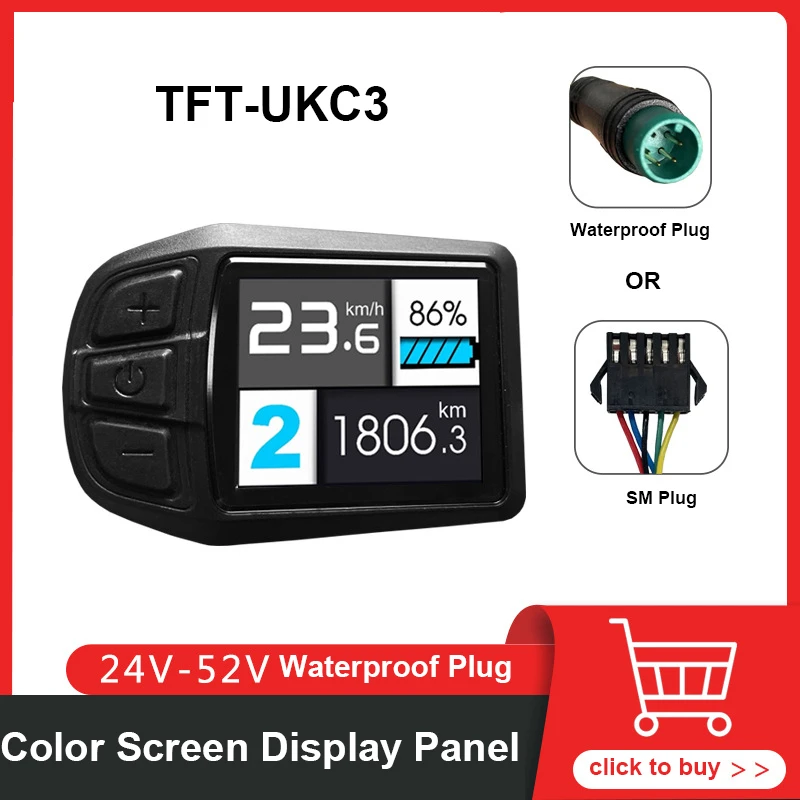 E-Bike LCD Intelligentes Display JN TFT-UKC3 Farbbildschirmanzeige 5-adriger SM/wasserdichter Stecker, mit USB-Schnittstelle, Fahrradzubehör