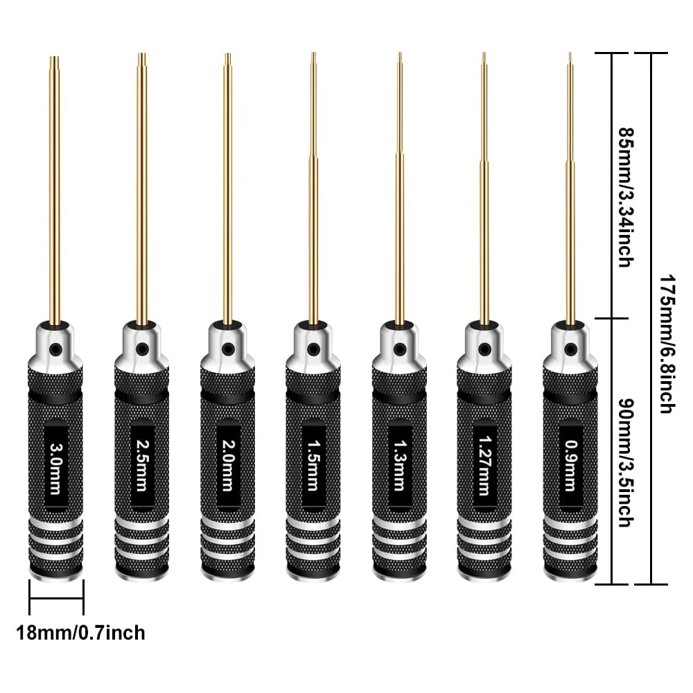 7pcs Hex Allen Screwdriver Kit 0.9mm 1.27mm 1.3mm 1.5mm 2.0mm 2.5mm 3.0mm Key Driver Repair Tools for Rc Car Traxxas Helicopter