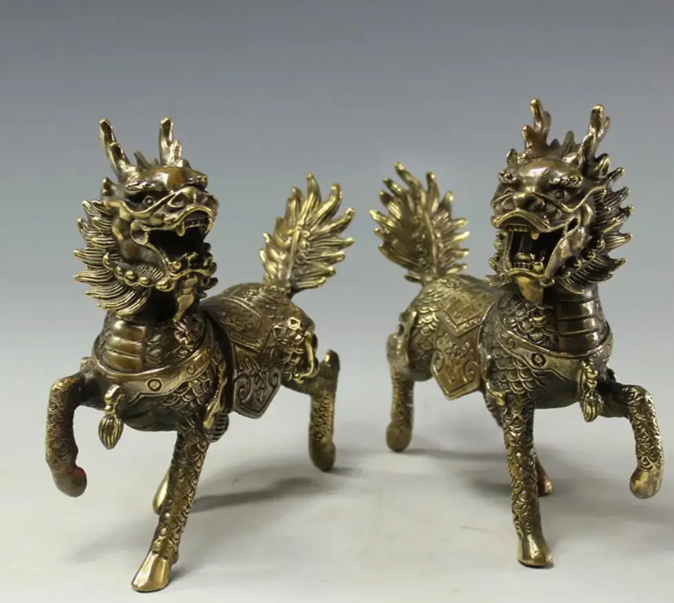 Pure brass Kirin ornaments, town house wealth, Fire Kirin bronzes, attracting wealth and urging official luck crafts