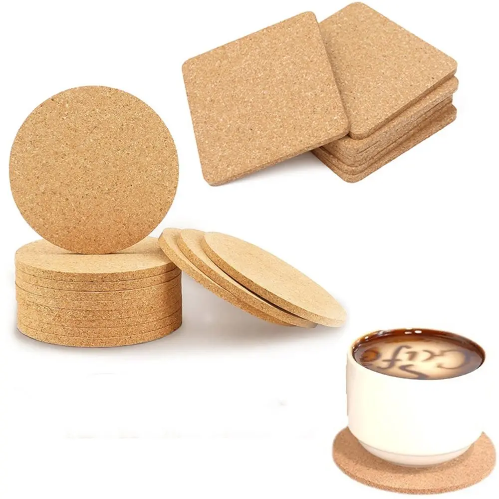 DIY Cork Coaster Square Circular Anti Slip Water Cup Mat Heat-insulating Wooden Wine Glass Coasters Home Restaurants and Bars